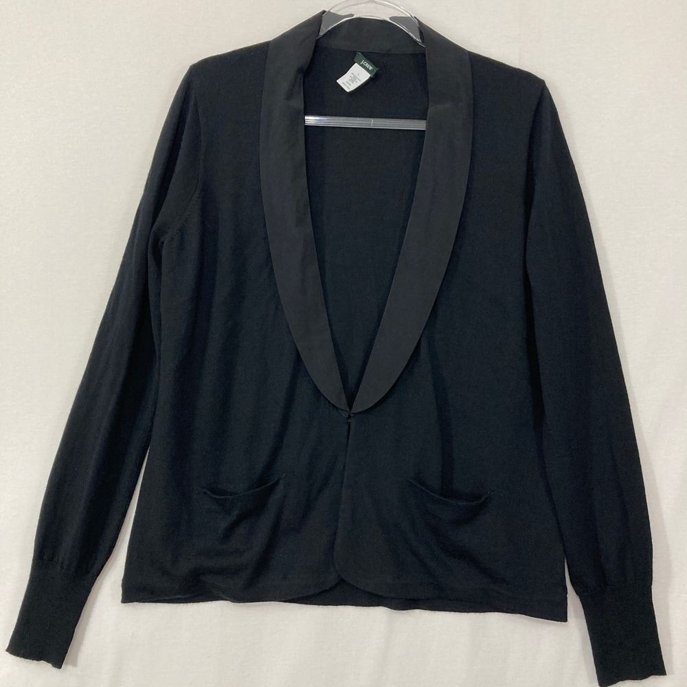 J.Crew‎ Womens Large Black Shawl Collar Merino Wool Quiet Luxury Preppy